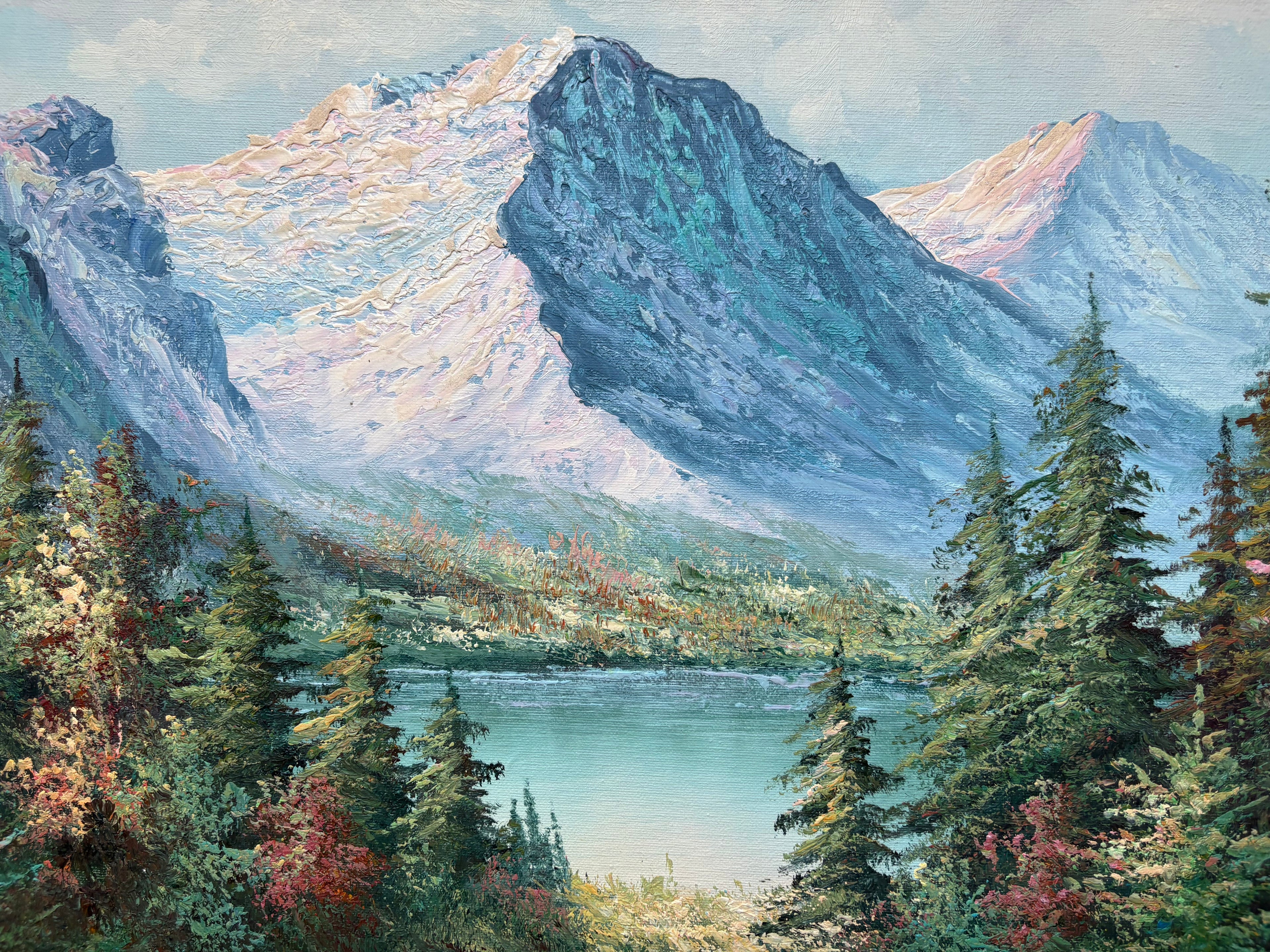 Oil painting - Lakeside Mountain View