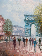 Oil Painting - Paris Street Scene with Arc de Triomphe