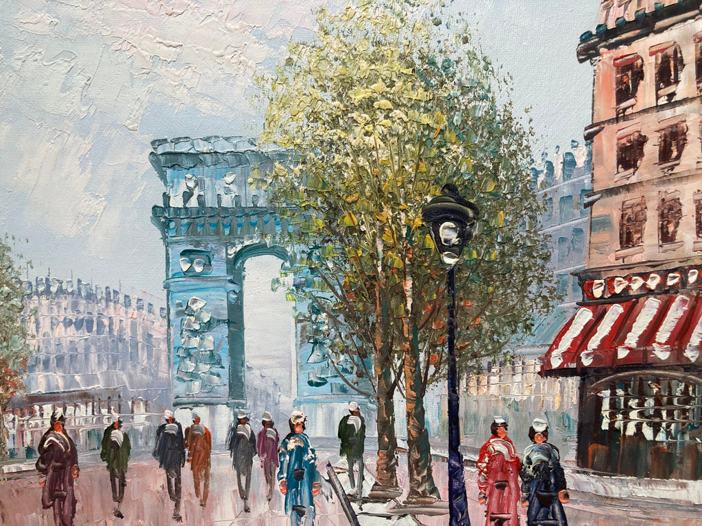Oil Painting - Paris Street Scene with Arc de Triomphe
