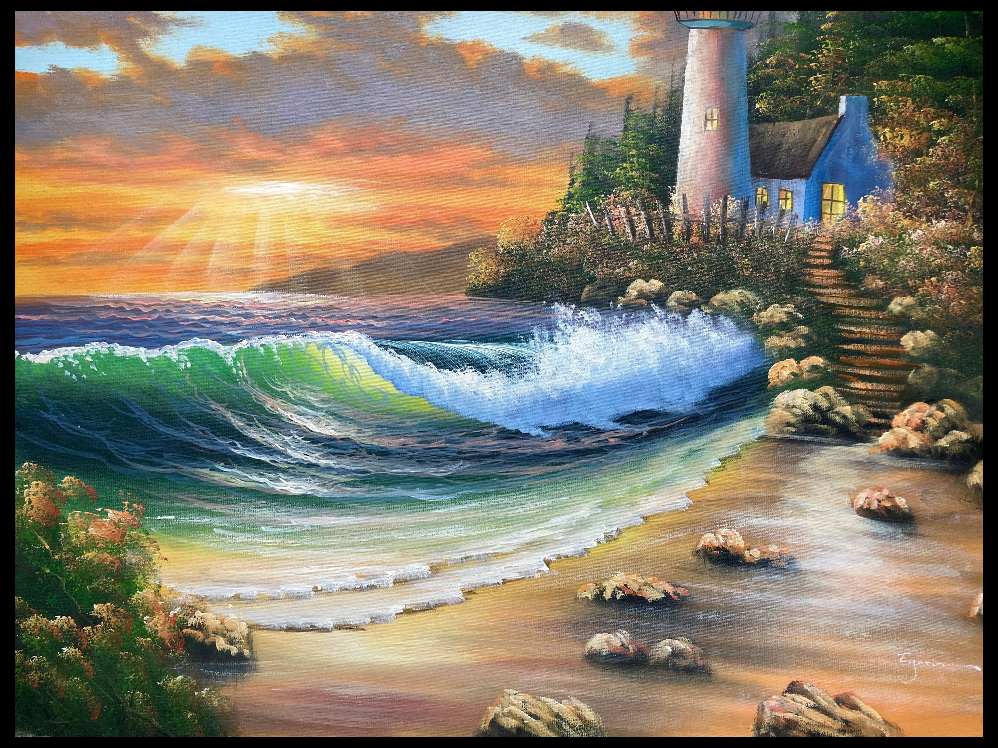 Oil Painting - Lighthouse Sunset